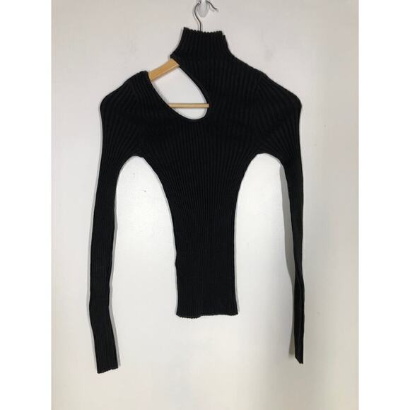 Anine Bing Victoria Top Ribbed Knit Cutout Long Sleeve Turtleneck Black Size XS - Picture 6 of 10